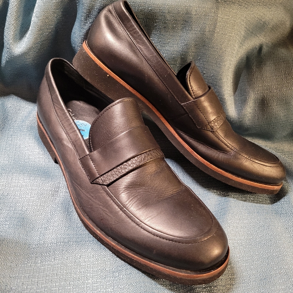 Calvin Klein Men's Black Leather Loafers Embossed Office Wear Size 11.5